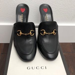 Gucci leather block heel mules